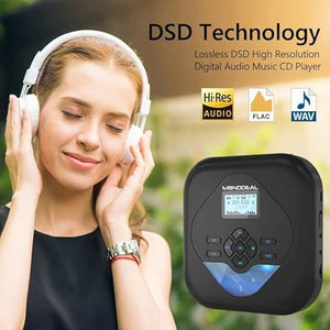 MONODEAL CD Player Portable,Bluetooth CD Player with Speakers,Rechargeable Walkman CD Player for Car and Home,Small Anti-Skip CD Player with Dual Headphone Jacks,WAV/FLAC/MP3/CD Compatible