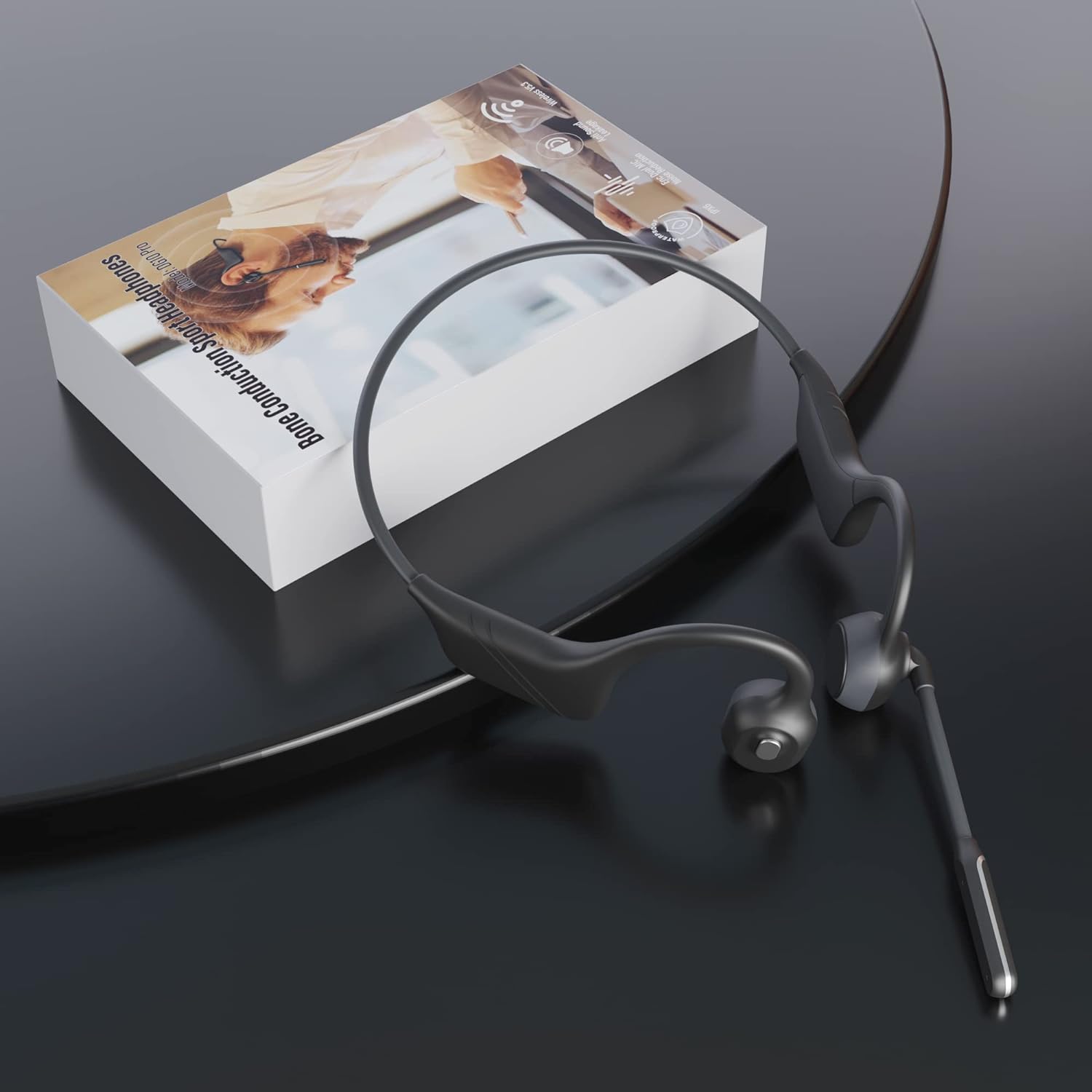 MONODEAL Bone Conduction Headphones with Mic, Bluetooth 5.3 Open Ear Headphones with Noise-Canceling Boom Microphone, Wireless Headset Earphones for Work, Driving, Home Office Commercial