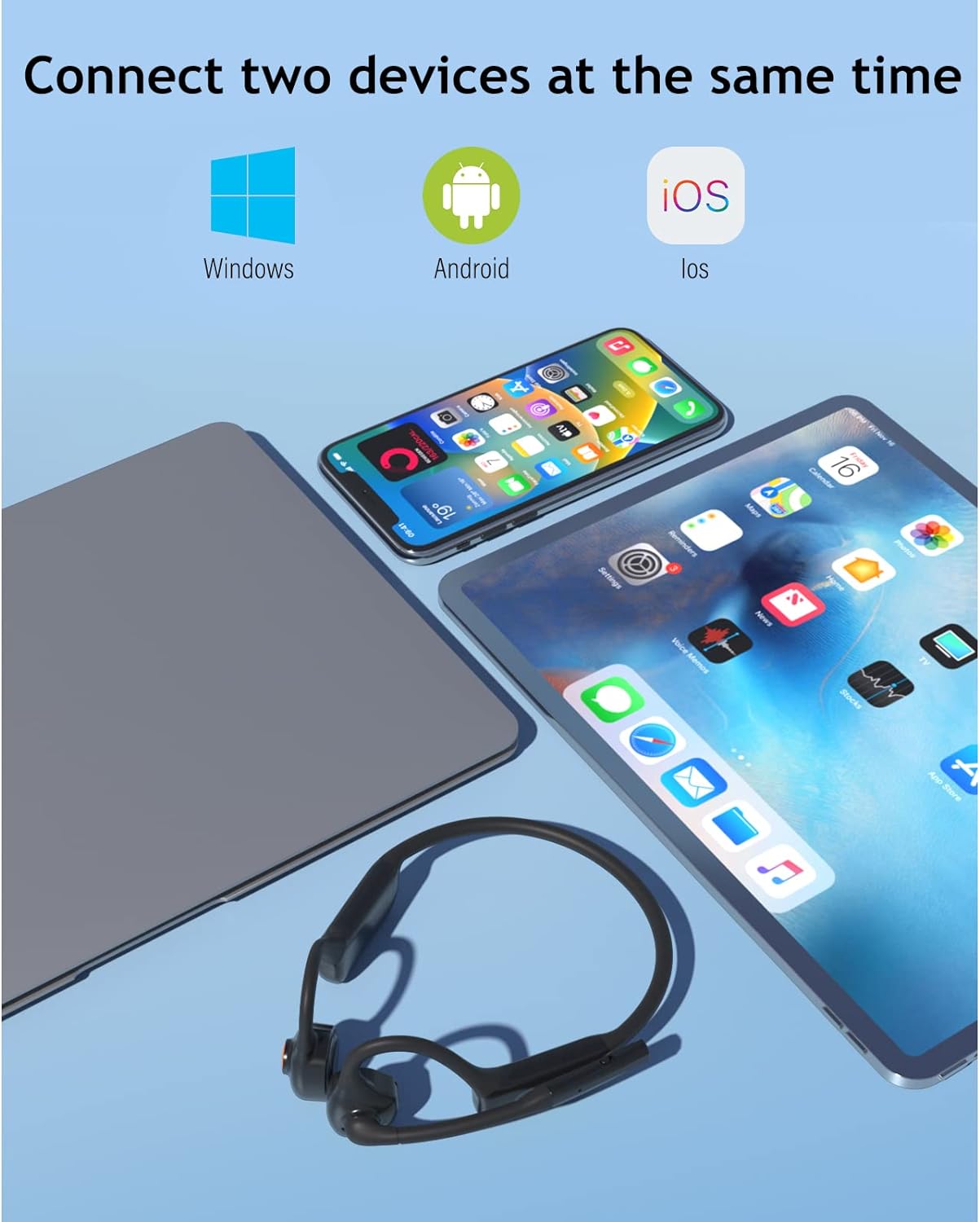 MONODEAL Bone Conduction Headphones with Mic,Open Ear Headphones Wireless Bluetooth 5.1/Mute Function/Multi-Point Capable,Air Conduction Headphones with Noise Canceling Mic,for Driving Home Office