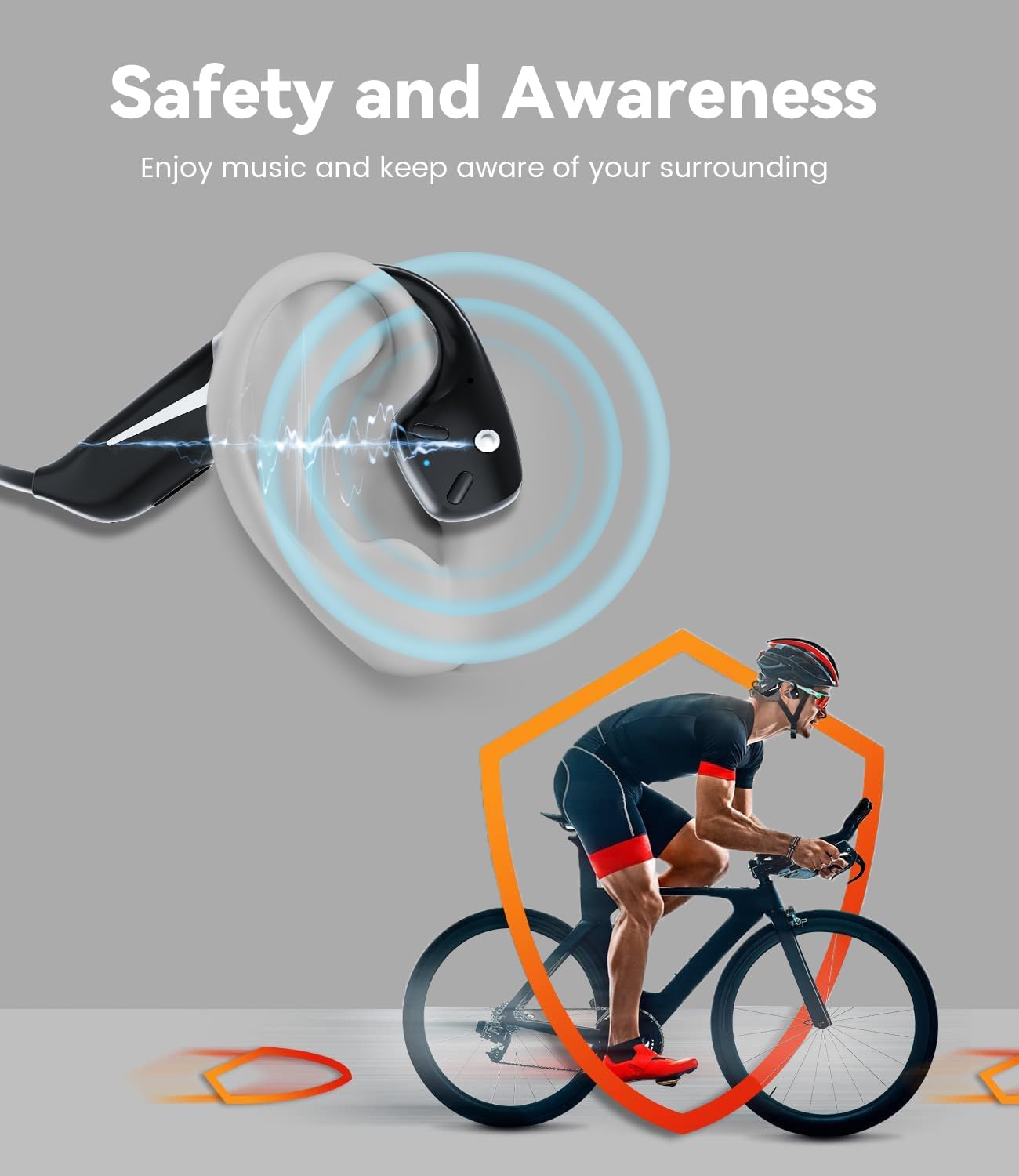 MONODEAL Bone Conduction Headphones Bluetooth, Open Ear Headphones with Mic, IP67 Waterproof Sport Headset Long Battery Life 15Hrs Wireless Earphones for Running Workout Cycling