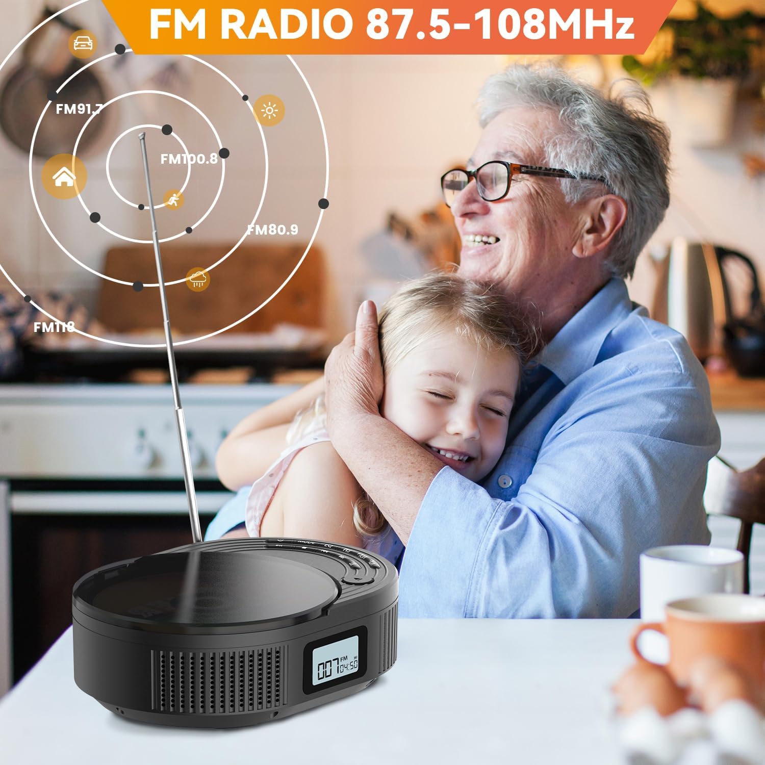 (2024new) MONODEAL Boombox CD Player with Bluetooth Transmitter,FM Radio & Bluetooth Speaker 2 in 1 Combo,Portable CD Player for Car/Home with Remote Control,Headphone Jack,Support AUX/USB