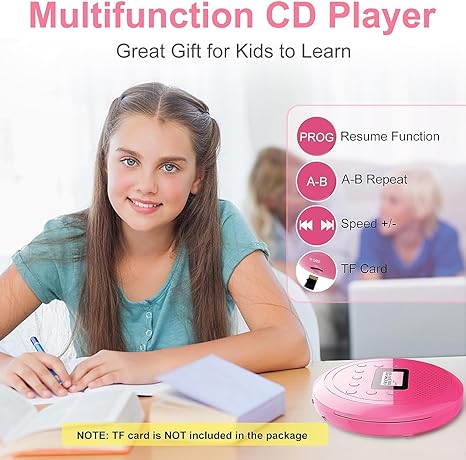MONODEAL CD Player Portable, Rechargeable CD Player with Speakers, Anti-Skip CD Player for Car and Home, Walkman CD Player with Headphones for Audio Book Music (Rose Red)