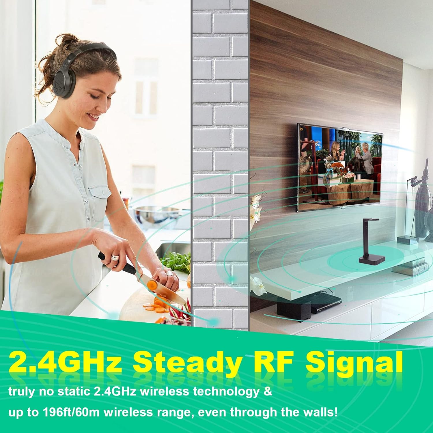 MONODEAL Wireless Headphones for TV Watching with Digital Optical RCA 2.4GHz RF Transmitter Charging Dock, Over Ear Headset with 3 Audio Modes, 197FT Wireless Range, 10Hrs Audio Playtime