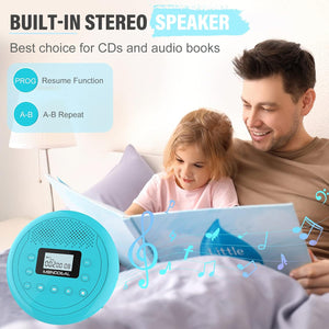 CD Player Portable | Speaker Built-in Rechargeable CD Player by Monodeal | Walkman CD Player for Car and Home, Kids, Anti-Skip CD Player with Headphones(Cyan-Blue)