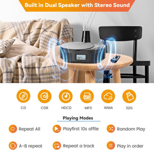 (2024new) MONODEAL Boombox CD Player with Bluetooth Transmitter,FM Radio & Bluetooth Speaker 2 in 1 Combo,Portable CD Player for Car/Home with Remote Control,Headphone Jack,Support AUX/USB