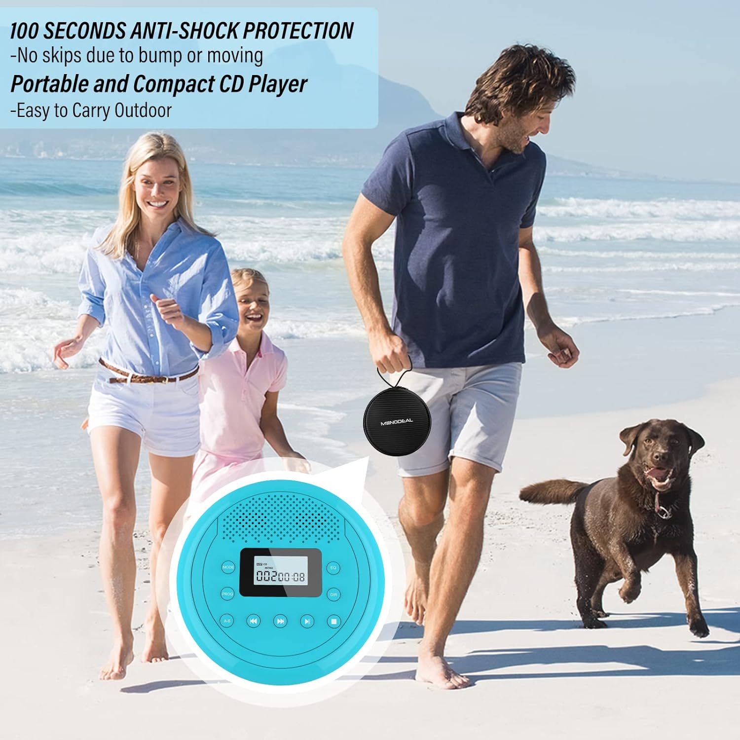 CD Player Portable | Speaker Built-in Rechargeable CD Player by Monodeal | Walkman CD Player for Car and Home, Kids, Anti-Skip CD Player with Headphones(Cyan-Blue)