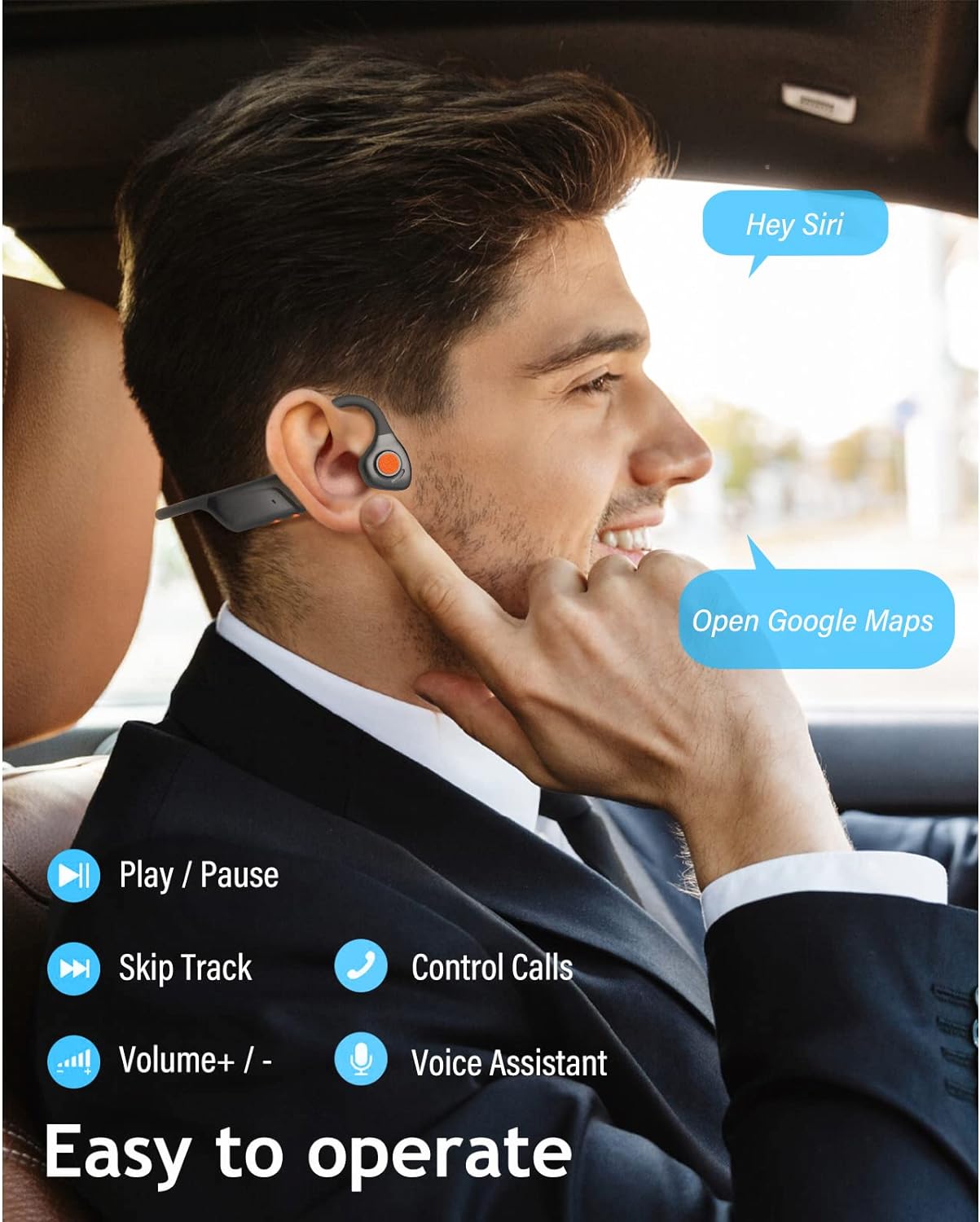 MONODEAL Bone Conduction Headphones with Mic,Open Ear Headphones Wireless Bluetooth 5.1/Mute Function/Multi-Point Capable,Air Conduction Headphones with Noise Canceling Mic,for Driving Home Office