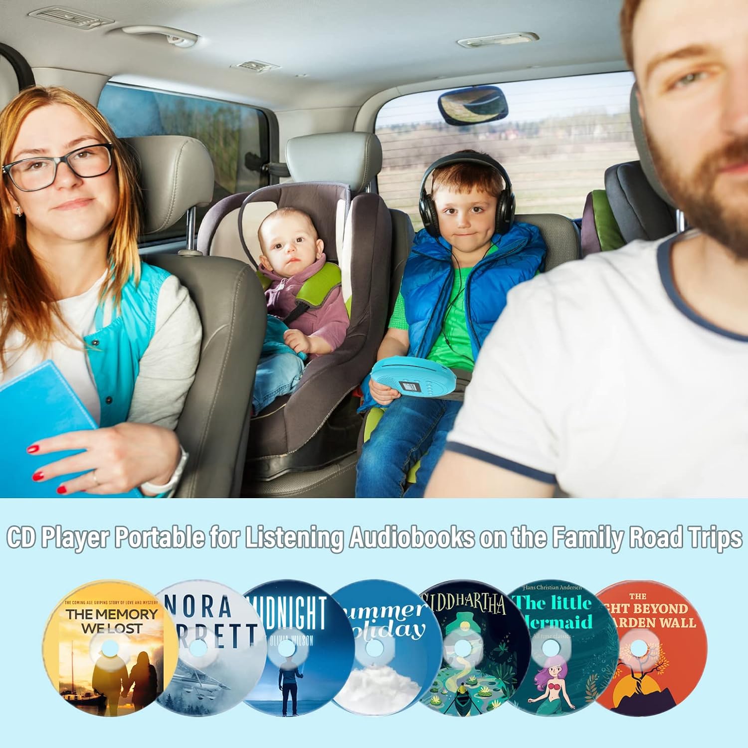 CD Player Portable | Speaker Built-in Rechargeable CD Player by Monodeal | Walkman CD Player for Car and Home, Kids, Anti-Skip CD Player with Headphones(Cyan-Blue)