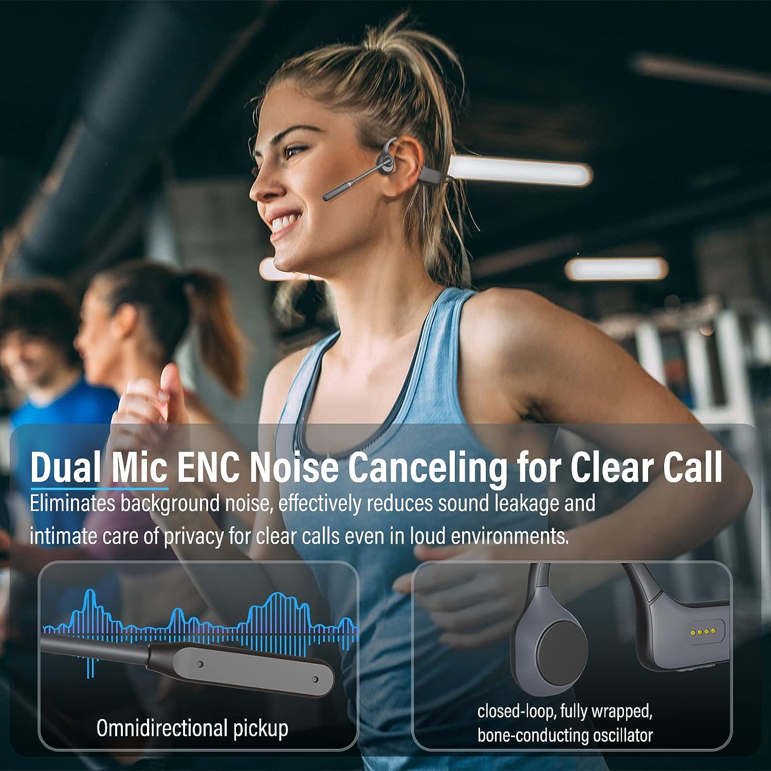 MONODEAL Bone Conduction Headphones with Mic, Bluetooth 5.3 Open Ear Headphones with Noise-Canceling Boom Microphone, Wireless Headset Earphones for Work, Driving, Home Office Commercial
