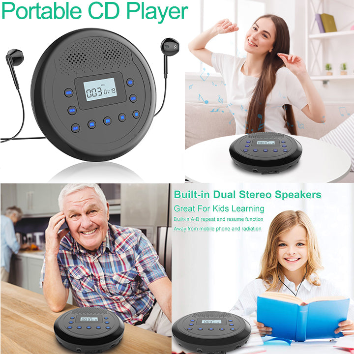 CD Player Portable, MONODEAL MD-109 Rechargeable Portable CD Player with Built-in Speakers for Car and Personal Use, Anti-Skip CD Player with Headphones