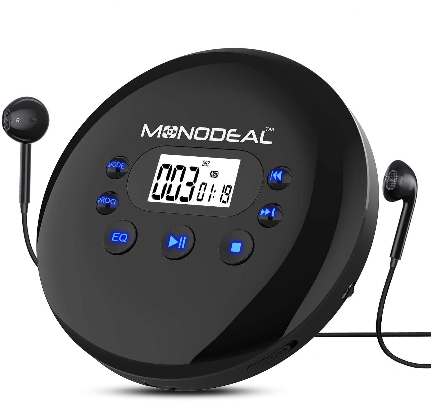 Monodeal MD102 CD Player Anti-Skip/Anti-Shock Small Music CD Player with Large LCD Display for Cars Adults Kids Students