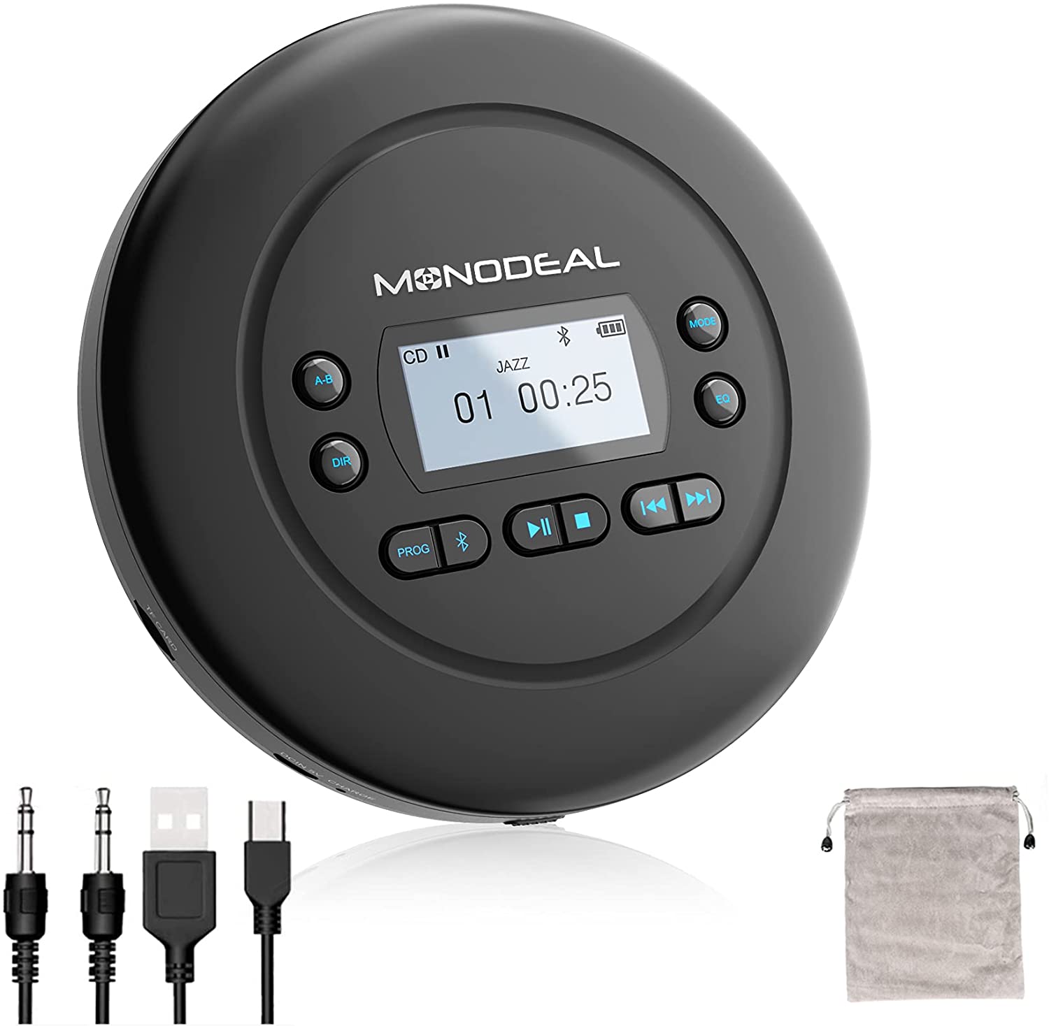 CD Player Portable, MONODEAL Bluetooth CD Player for Car and Personal Use, Rechargeable Compact Small Walkman CD Player with Headphones