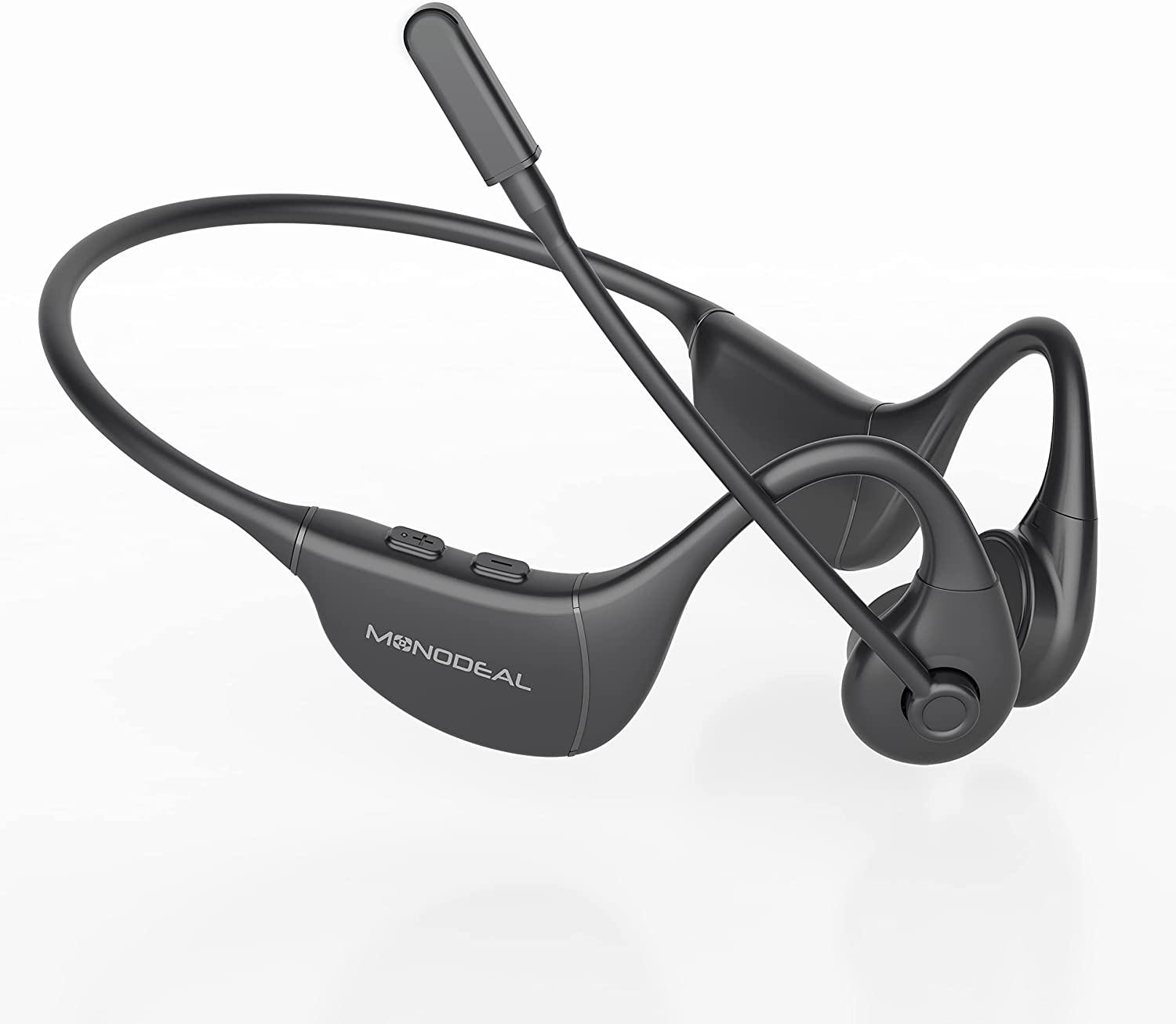 Bone Conduction Headphones with Mic, MONODEAL Bluetooth 5.3 Open Ear Headphones Wireless Waterproof Headsets, Sweat Resistant Wireless Earphones for Running, Work, Driving, Home Office(Black)