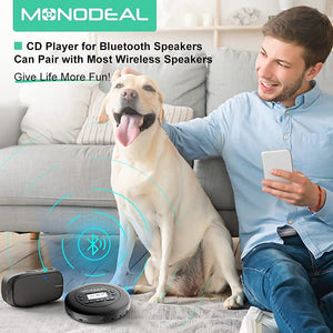 CD Player Portable, MONODEAL Bluetooth CD Player for Car and Personal Use, Rechargeable Compact Small Walkman CD Player with Headphones