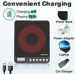 Portable CD Player with Built-in Speakers, MONODEAL Rechargeable CD Player for Car and Personal Use, Small Anti-Skip CD Player with Dual Headphone Jacks ( Black )
