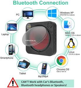 CD Player Boombox with Bluetooth, MONODEAL Portable Rechargeable CD Player with Built-in Speakers, Wall CD Player for Home, CD Player for Car and Outdoors (with Remote Control and Built-in FM Radio)