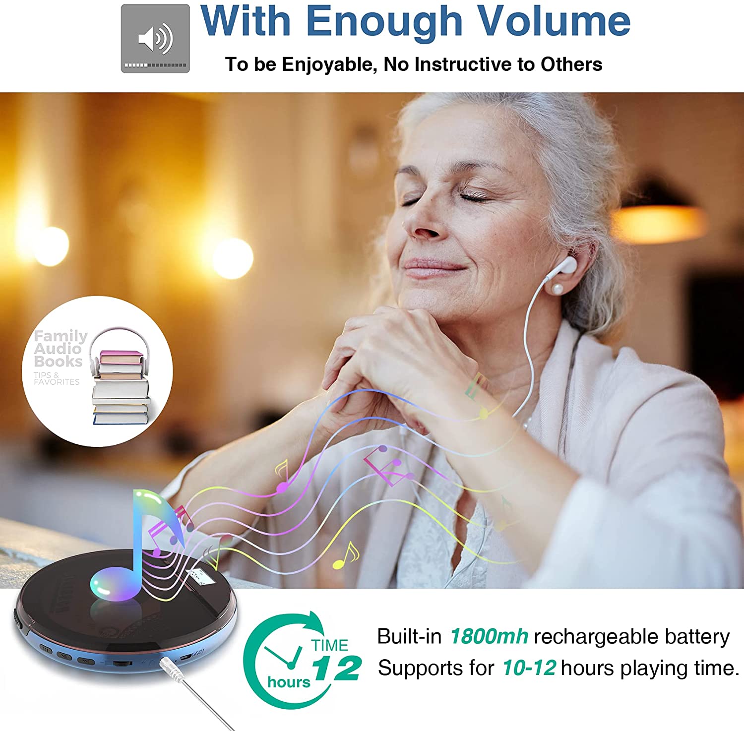 CD Player Portable, MONODEAL Portable CD Player for Car Anti-Skip Protection, Rechargeable Walkman CD Player with Headphones for Running & Traveling, Personal Compact CD Player for Seniors, Adult,Kids