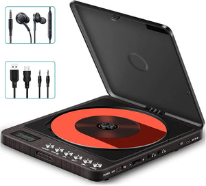 CD Player Portable, MONODEAL Portable Rechargeable CD Player with Dual Headphones Jack, Small Anti-Skip CD Player for Car/Travel/Home Portable, Personal CD Player for Adults Kids (Dark Brown)