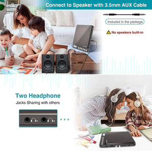 Portable CD Player for Car with AUX & FM, MONODEAL Rechargeable CD Player Portable for Home Travel, Anti-Skip Protection, Personal Compact CD Player with Dual Headphone Jacks