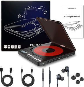 Portable CD Player with Built-in Speakers, MONODEAL Rechargeable CD Player for Car and Personal Use, Small Anti-Skip CD Player with Dual Headphone Jacks ( Black )