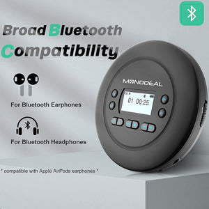 CD Player Portable, MONODEAL Bluetooth CD Player for Car and Personal Use, Rechargeable Compact Small Walkman CD Player with Headphones