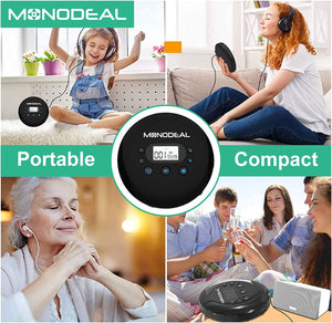 CD Player Portable, MONODEAL Portable CD Player with FM Transmitter, Rechargeable CD Player for Car for Home Travel with Anti-Skip Protection Compact CD Player Walkman with Headphones