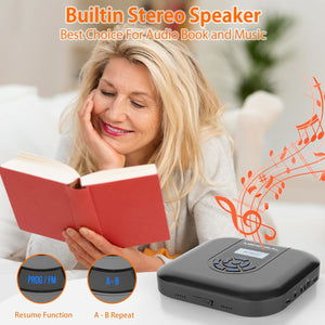 CD Player Portable, MONODEAL Bluetooth CD Player with Speakers and FM Transmitter, Rechargeable 1800mAh CD Player for Car and Home with LED Screen