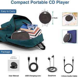CD Player Portable, MONODEAL Portable CD Player for Car Anti-Skip Protection, Rechargeable Walkman CD Player with Headphones for Running & Traveling, Personal Compact CD Player for Seniors, Adult,Kids