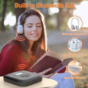 CD Player Portable, MONODEAL Bluetooth CD Player with Speakers and FM Transmitter, Rechargeable 1800mAh CD Player for Car and Home with LED Screen