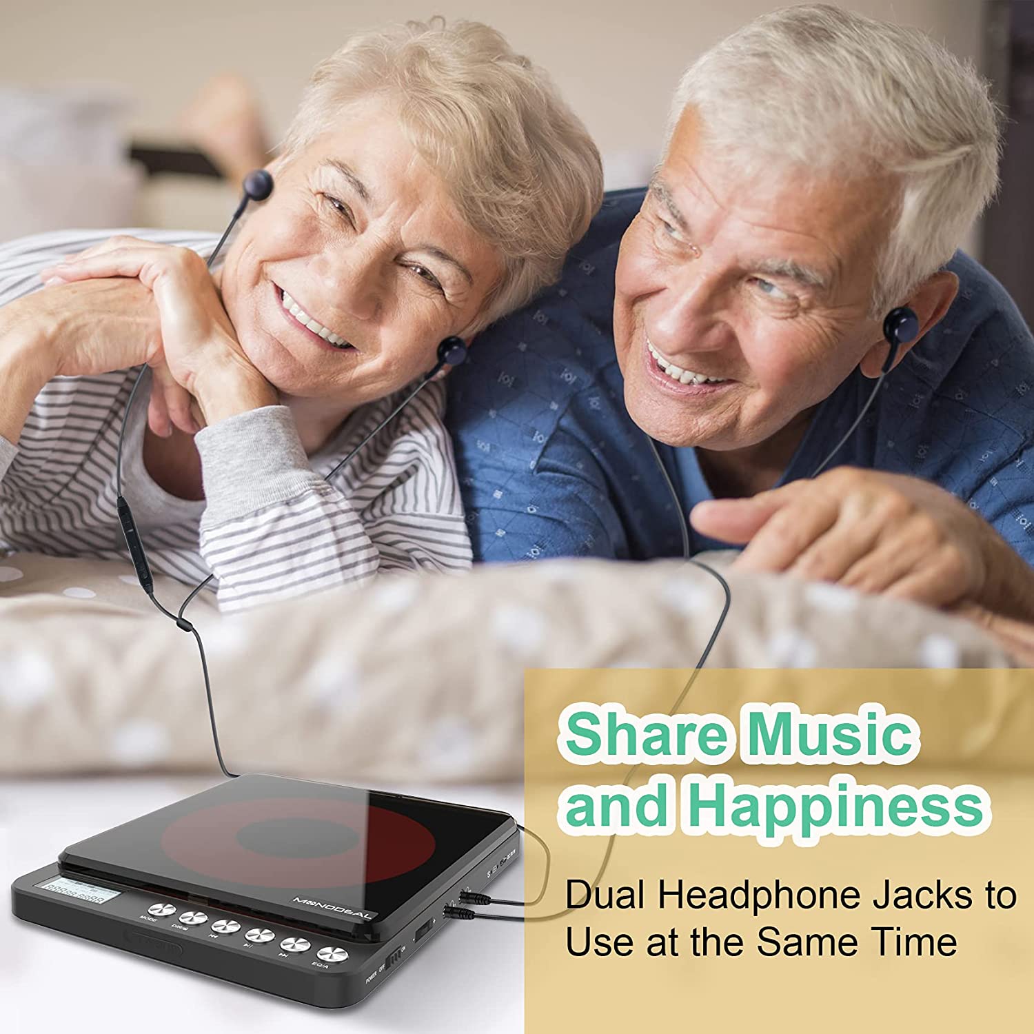 Portable CD Player with Built-in Speakers, MONODEAL Rechargeable CD Player for Car and Personal Use, Small Anti-Skip CD Player with Dual Headphone Jacks ( Black )