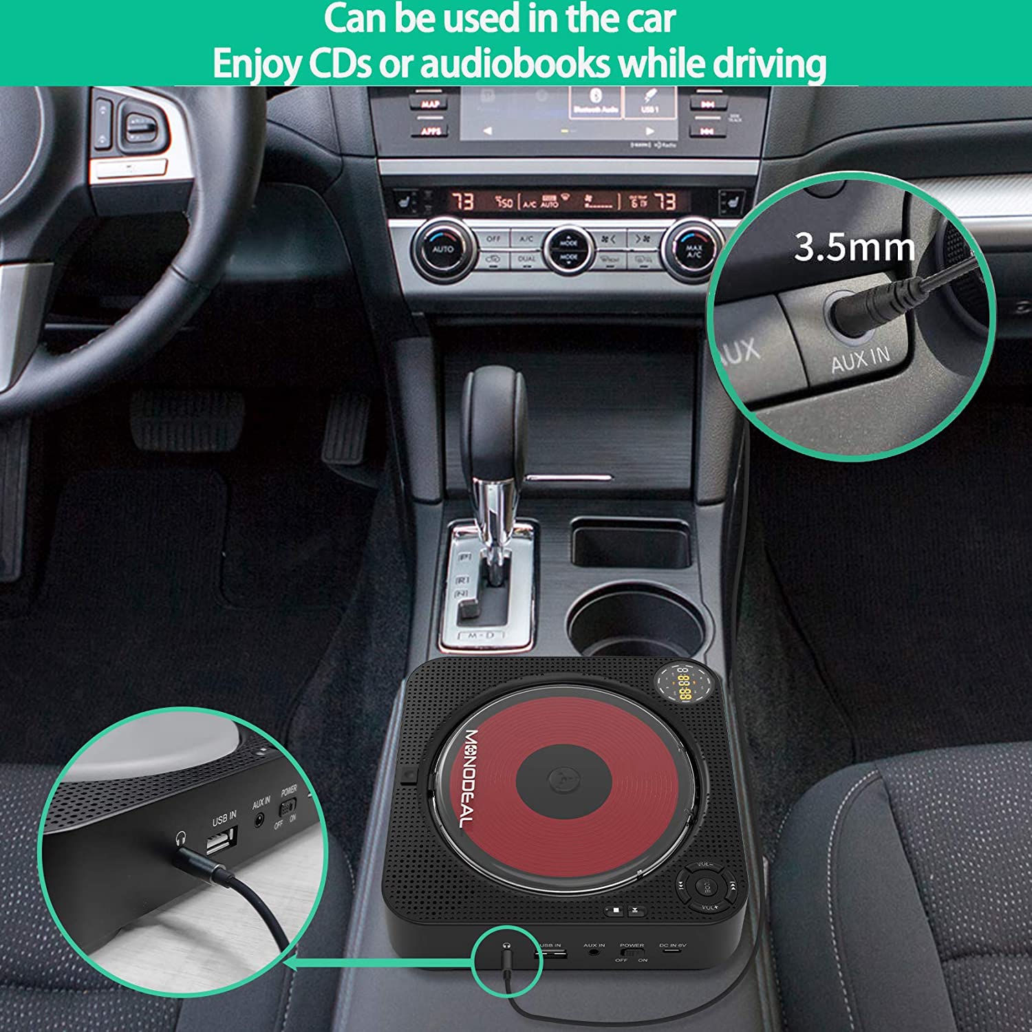 CD Player Boombox with Bluetooth, MONODEAL Portable Rechargeable CD Player with Built-in Speakers, Wall CD Player for Home, CD Player for Car and Outdoors (with Remote Control and Built-in FM Radio)