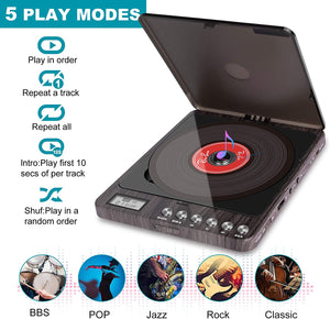 CD Player Portable, MONODEAL Portable Rechargeable CD Player with Dual Headphones Jack, Small Anti-Skip CD Player for Car/Travel/Home Portable, Personal CD Player for Adults Kids (Dark Brown)
