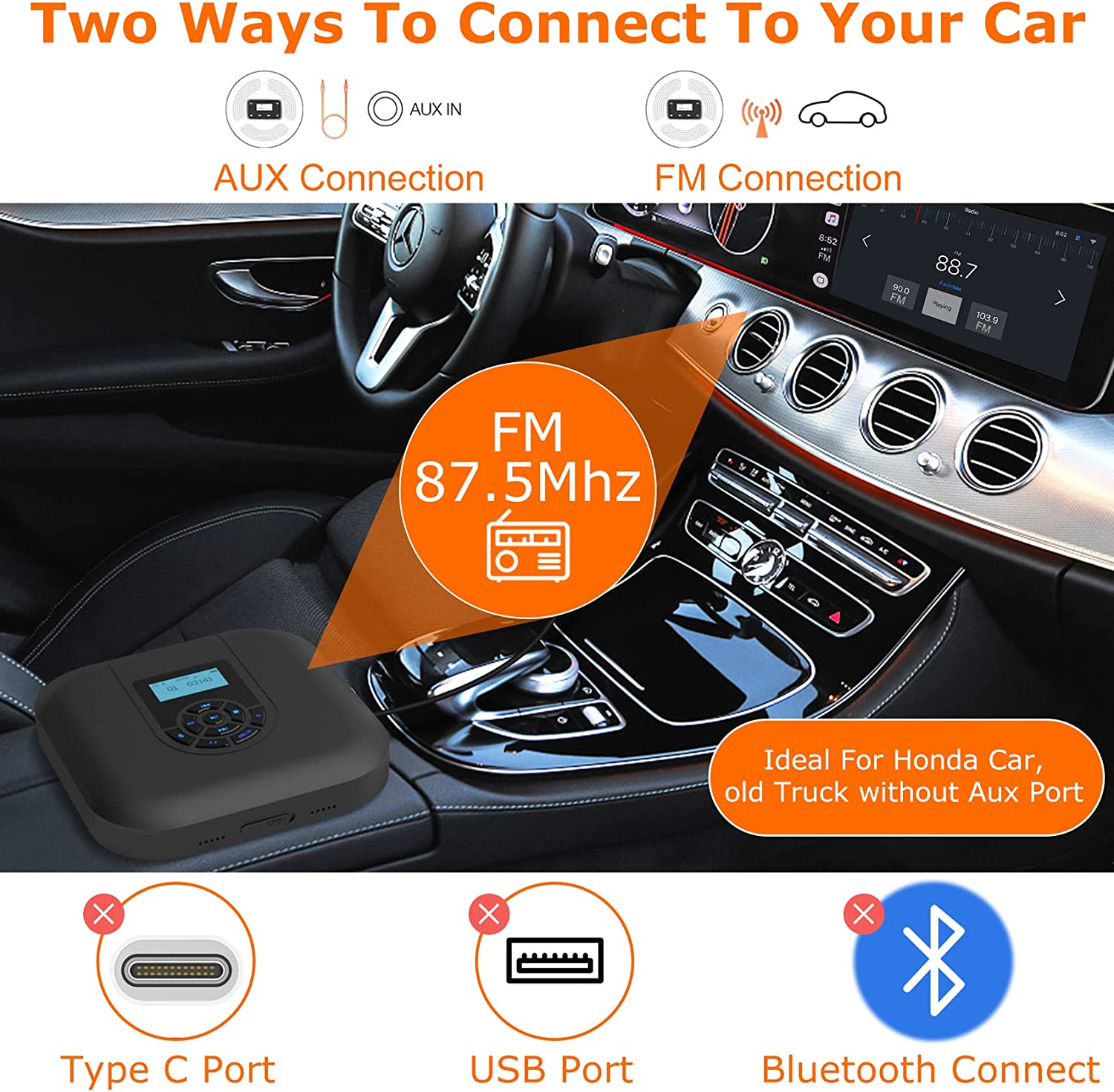 CD Player Portable, MONODEAL Bluetooth CD Player with Speakers and FM Transmitter, Rechargeable 1800mAh CD Player for Car and Home with LED Screen
