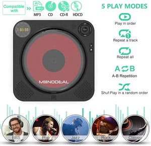 CD Player Boombox with Bluetooth, MONODEAL Portable Rechargeable CD Player with Built-in Speakers, Wall CD Player for Home, CD Player for Car and Outdoors (with Remote Control and Built-in FM Radio)