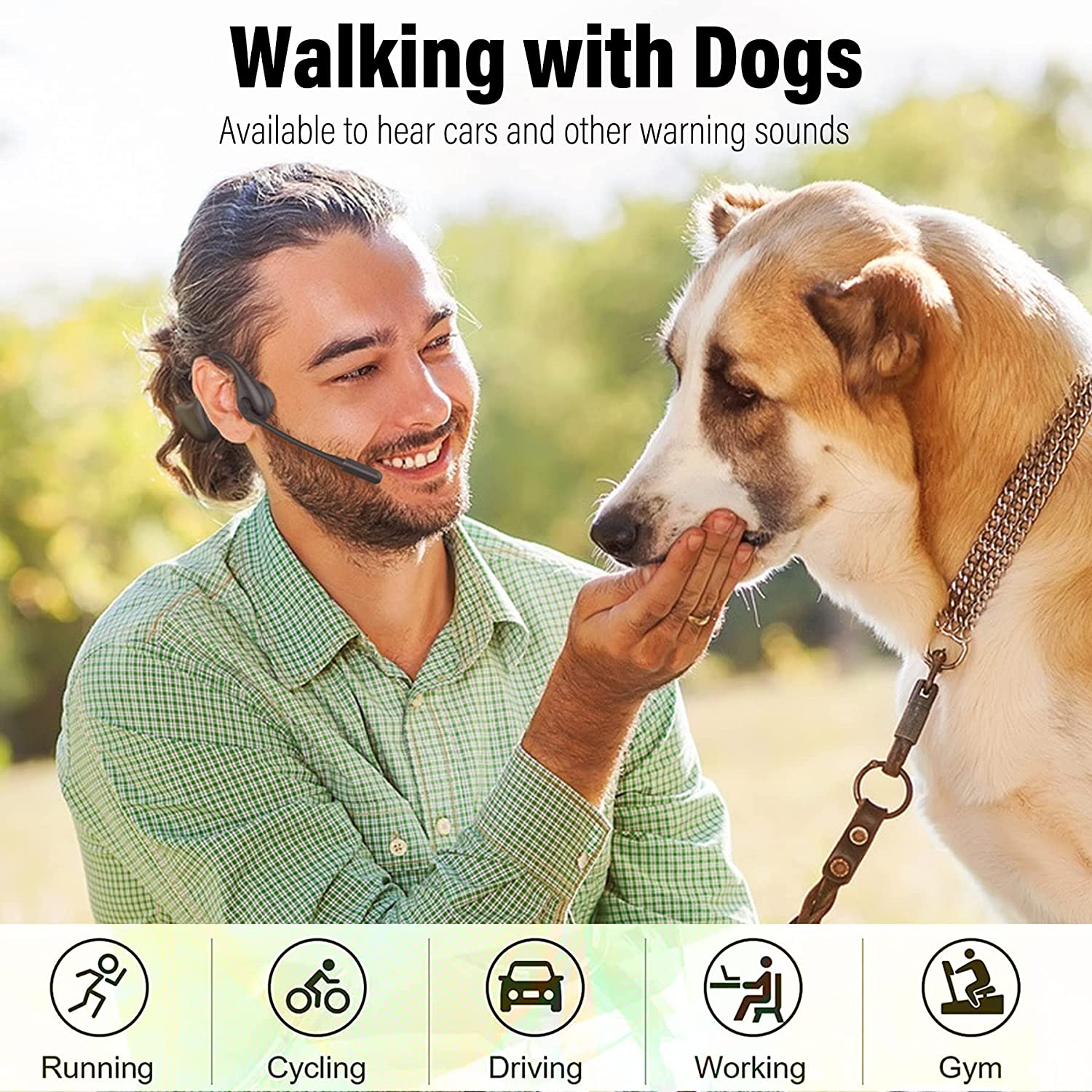 Bone Conduction Headphones with Mic, MONODEAL Bluetooth 5.3 Open Ear Headphones Wireless Waterproof Headsets, Sweat Resistant Wireless Earphones for Running, Work, Driving, Home Office(Black)