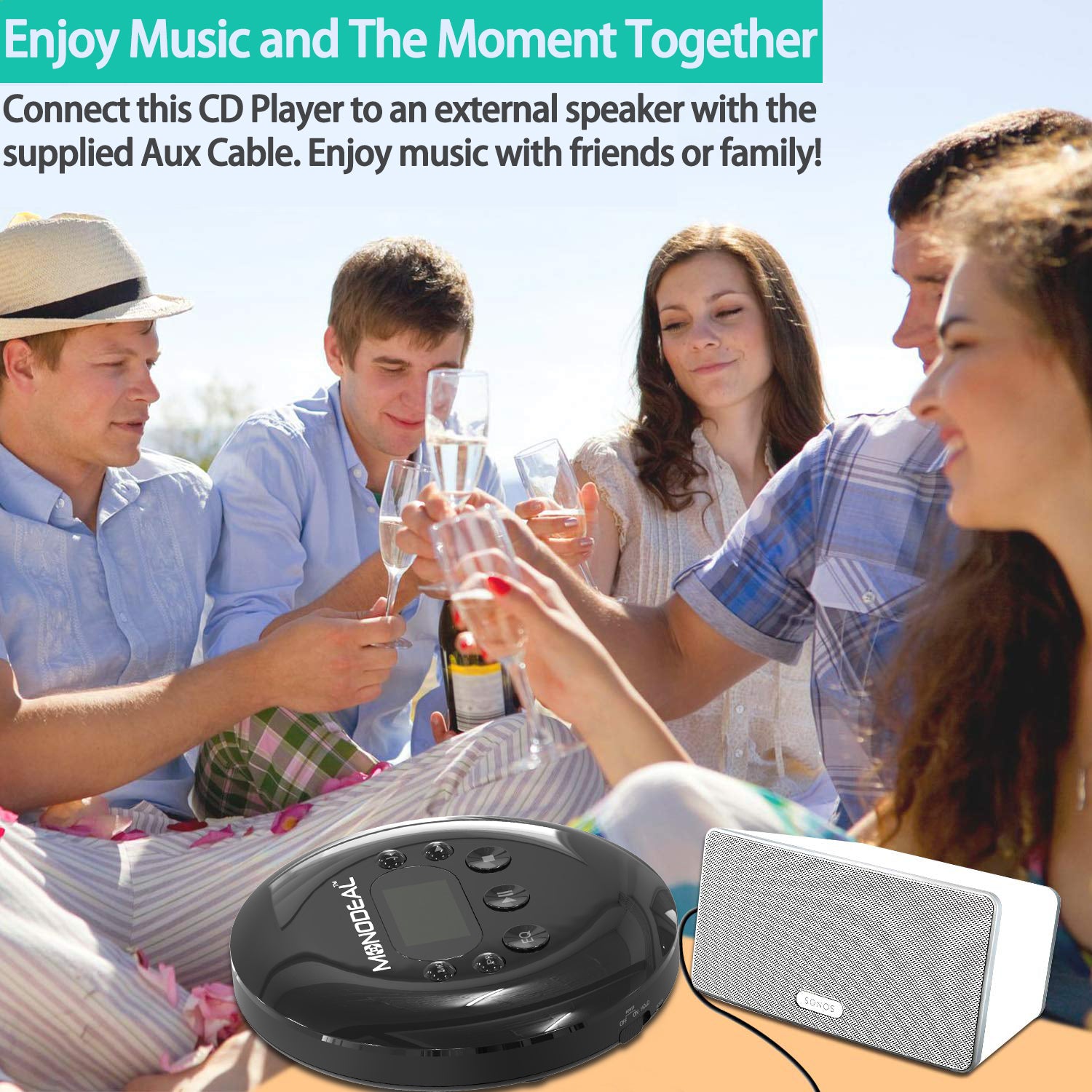 Monodeal MD102 CD Player Anti-Skip/Anti-Shock Small Music CD Player with Large LCD Display for Cars Adults Kids Students