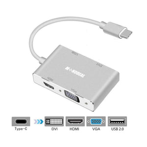 USB C to HDMI/DVI/VGA Adapter, Monodeal 4 in 1 USB 3.0 Type-C Hub VGA/HDMI/DVI Video Adapter 4K UHD, Support HDMI&VGA, DVI&VGA Simultaneously, Male to Female Multi-Display Video Converter
