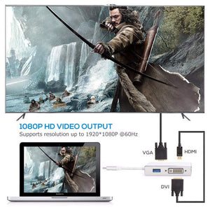 USB C to HDMI/DVI/VGA Adapter, Monodeal 4 in 1 USB 3.0 Type-C Hub VGA/HDMI/DVI Video Adapter 4K UHD, Support HDMI&VGA, DVI&VGA Simultaneously, Male to Female Multi-Display Video Converter