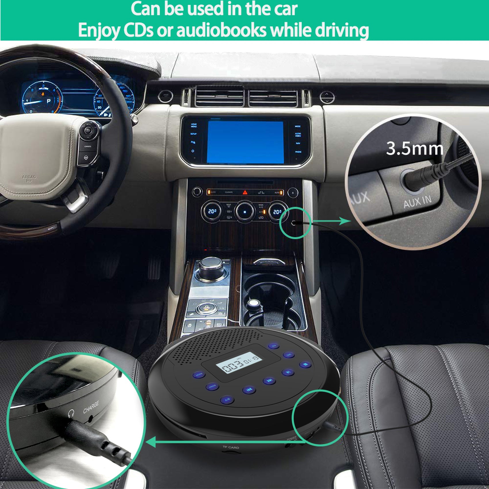 CD Player Portable, MONODEAL MD-109 Rechargeable Portable CD Player with Built-in Speakers for Car and Personal Use, Anti-Skip CD Player with Headphones