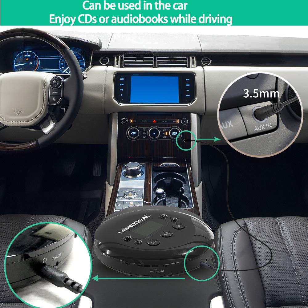 Monodeal MD102 CD Player Anti-Skip/Anti-Shock Small Music CD Player with Large LCD Display for Cars Adults Kids Students