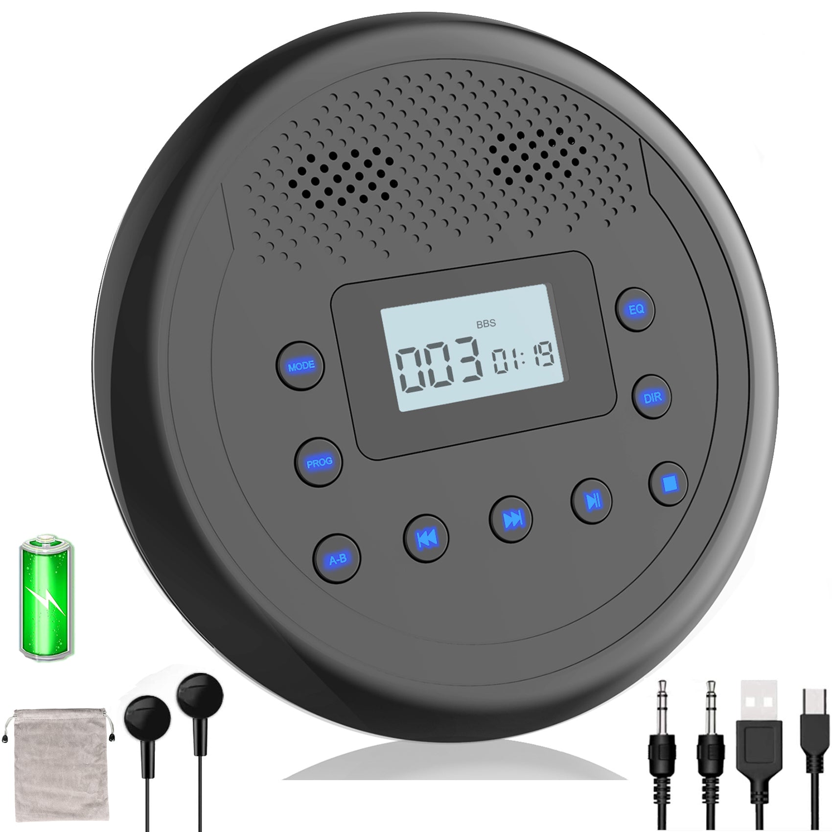 CD Player Portable, MONODEAL MD-109 Rechargeable Portable CD Player with Built-in Speakers for Car and Personal Use, Anti-Skip CD Player with Headphones